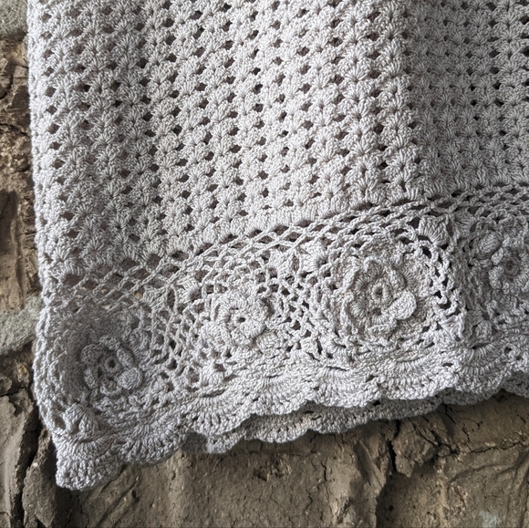 Vintage 70s Bando Hand Made Crochet Blouse Beige Neutral Medium - Picture 4 of 7